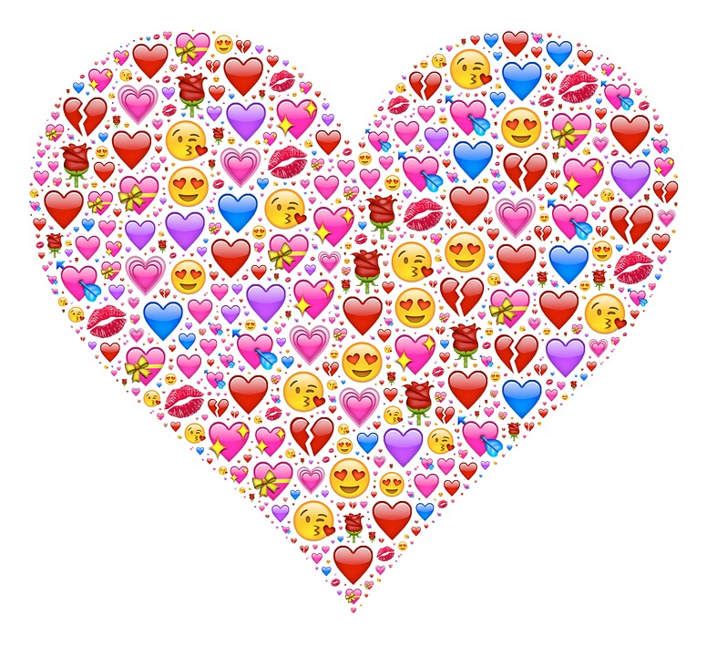 Ett hjärta som består av massor med små emojisymboler.