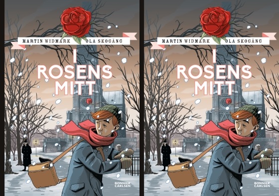 Stefan ser sig runt axeln i ett snöigt stockholm.